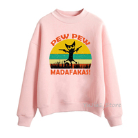 Pew Pew Madafakas bluzy kobiety śmieszne czarny kot Gangster z pistoletem Meme Retro sudadera mujer graficzny sweter femme dres 4